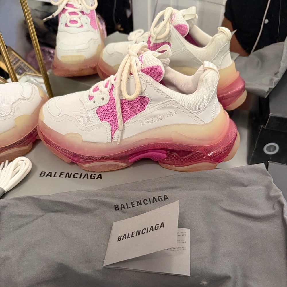Balenciaga Women's White and Pink Chunky Sneakers